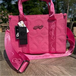 Ed Hardy NWT Pink Tote Bag with Adjustable Logo Crossbody Strap